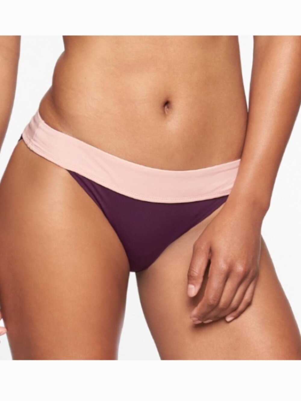 ⭐ NEW NWT Athleta Plum Purple & Pink Mod Block Medium Rise Swim Bottoms Large